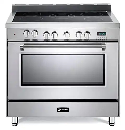 Verona Prestige Series VPFSEE365SS 36-inch All Electric Freestanding Range Oven 4 cu. ft. Convection, 5 Burners Dual Center Element Chrome Knobs and Handle Stainless Steel