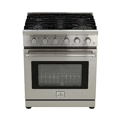 CASAINC 30-inch Gas Range Stove, Stainless Steel Professional Gas Range with 5 Deep Recessed Burners Cooktops, CSA Certification