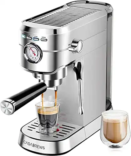 CASABREWS Espresso Machine 20 Bar, Professional Espresso Maker with Milk Frother Steam Wand, Compact Coffee Machine with 34oz Removable Water Tank for Cappuccino, Latte