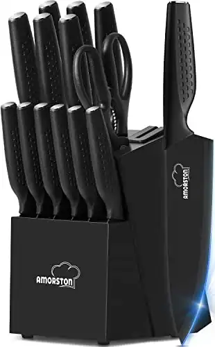 AMORSTON Knife Set with Built in Knife Sharpener Block