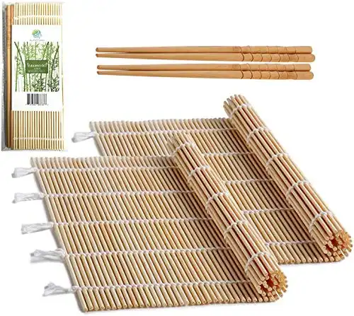 FUNGYAND Bamboo Sushi Rolling Mat with 2 Pairs of Chopsticks