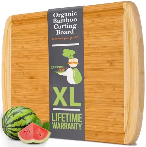 Greener Chef Extra Large Bamboo Cutting Board – Lifetime Replacement Cutting Boards for Kitchen – 18 x 12.5 Inch – Organic Wood Butcher Block and Wooden Carving Board for Meat and Ch...