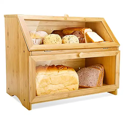 HOMEKOKO Double Layer Large Bread Box for Kitchen Counter