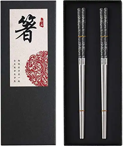 Greatamzor Stainless Steel Chopsticks Titanium Plated Metal Chopsticks Reusable