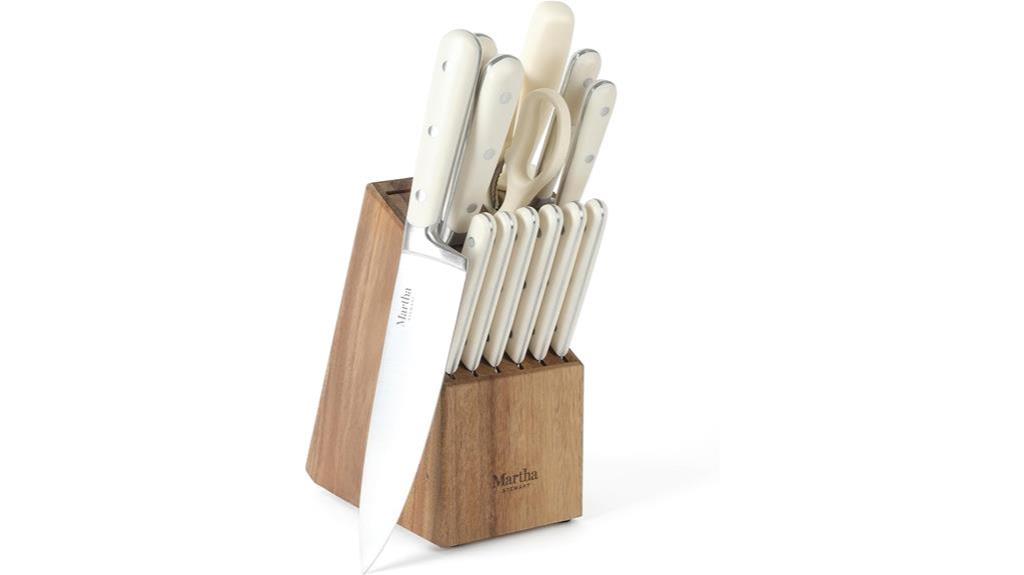 MARTHA STEWART Eastwalk 14 Piece High Carbon Stainless Steel Cutlery Knife Block Set