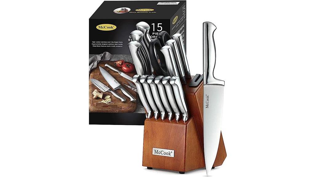 McCook Knife Sets, German Stainless Steel Kitchen Knife Block Sets with Built-in Sharpener