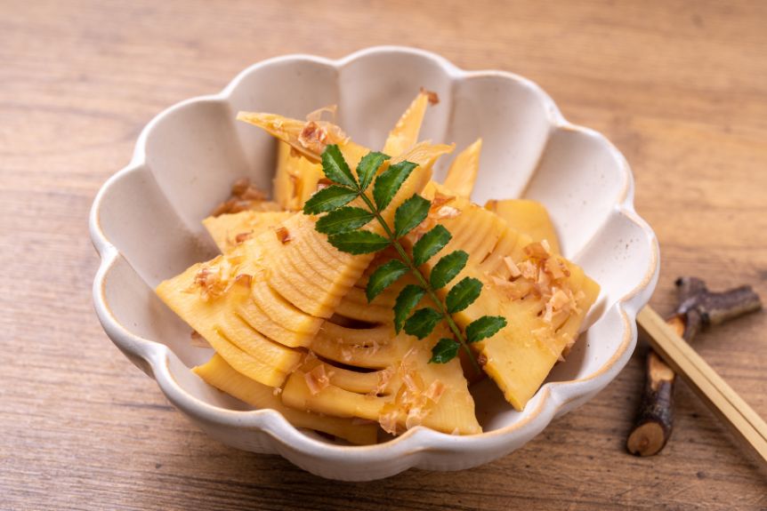 Japanese bamboo shoots takenoko in a bowl.