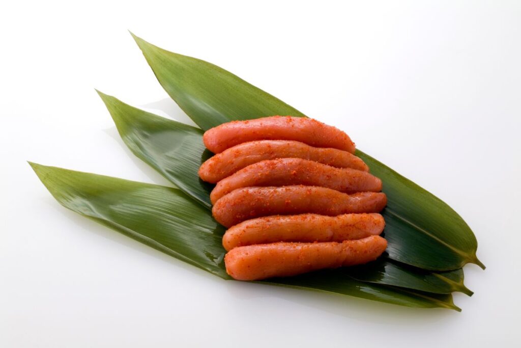 tarako and mentaiko on leaves