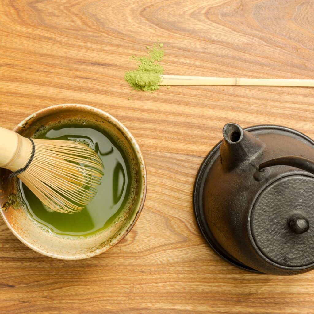 matcha bowl, whisk and teapot