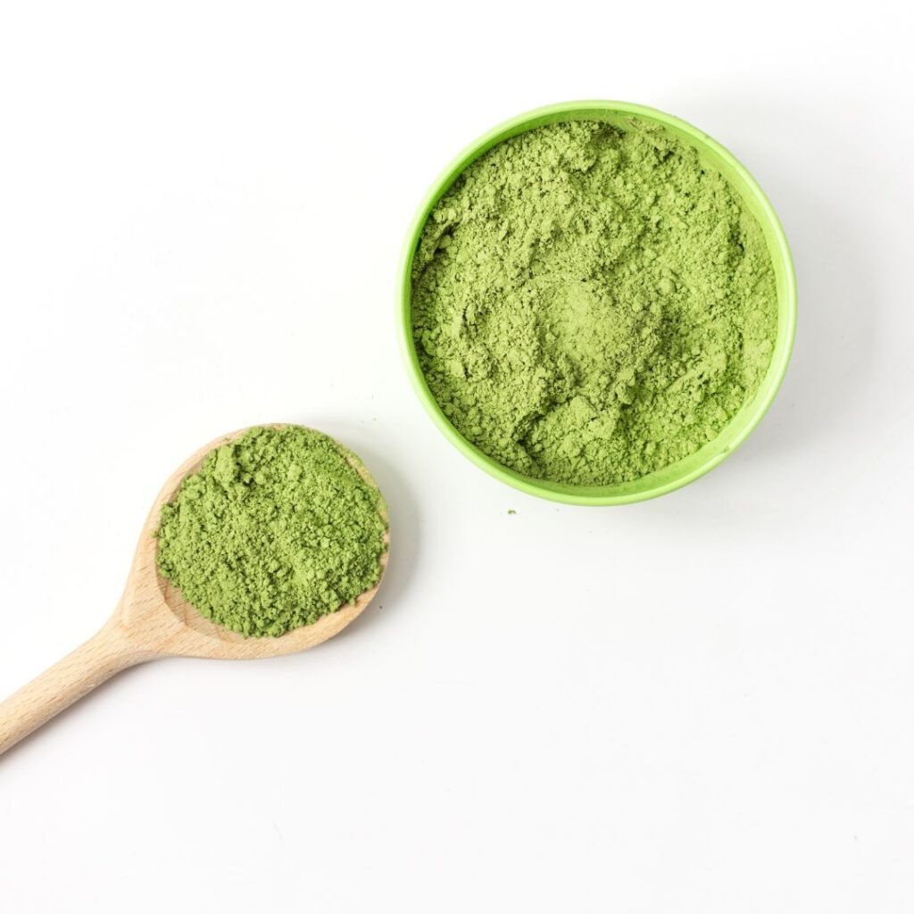 matcha powder in a spoon