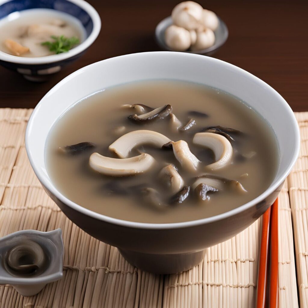 a bowl of japanese mushroom soup